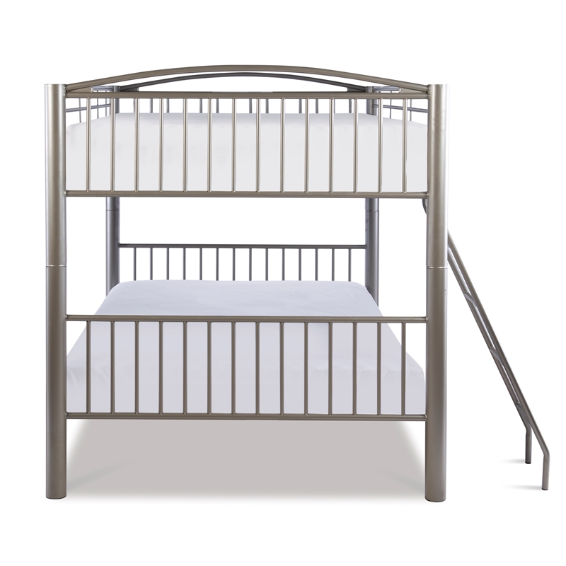 Linon Heavy Metal Full Over Full Bunk Bed Attached Ladder in Pewter Finish