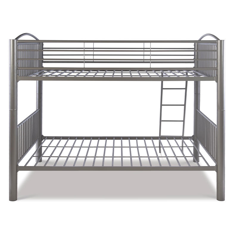 Linon Heavy Metal Full Over Full Bunk Bed Attached Ladder in Pewter Finish