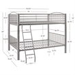 Linon Heavy Metal Full Over Full Bunk Bed Attached Ladder in Pewter Finish