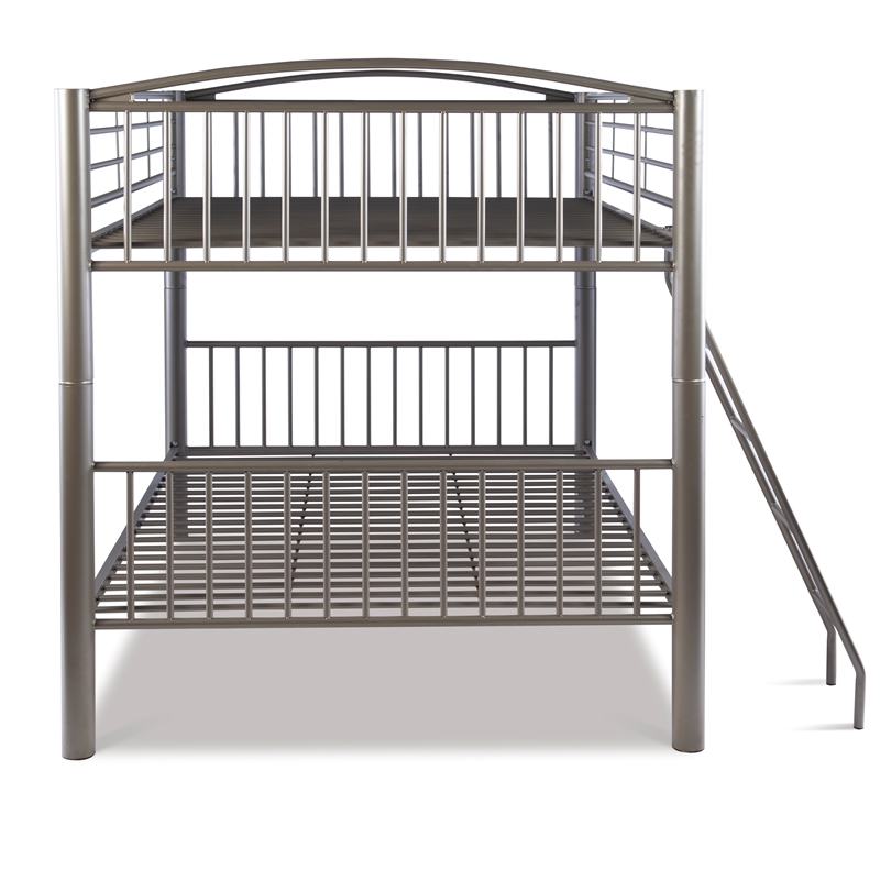 Linon Heavy Metal Full Over Full Bunk Bed Attached Ladder in Pewter Finish