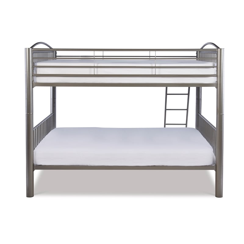 Linon Heavy Metal Full Over Full Bunk Bed Attached Ladder in Pewter Finish