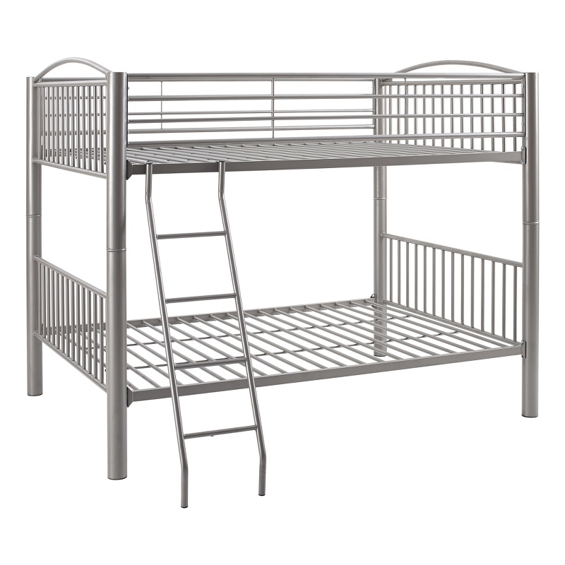 Linon Heavy Metal Full Over Full Bunk Bed Attached Ladder in Pewter Finish
