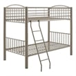 Linon Heavy Metal Twin Over Twin Bunk Bed Attached Ladder in Pewter Finish