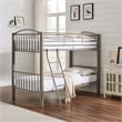 Linon Heavy Metal Twin Over Twin Bunk Bed Attached Ladder in Pewter Finish