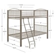Linon Heavy Metal Twin Over Twin Bunk Bed Attached Ladder in Pewter Finish
