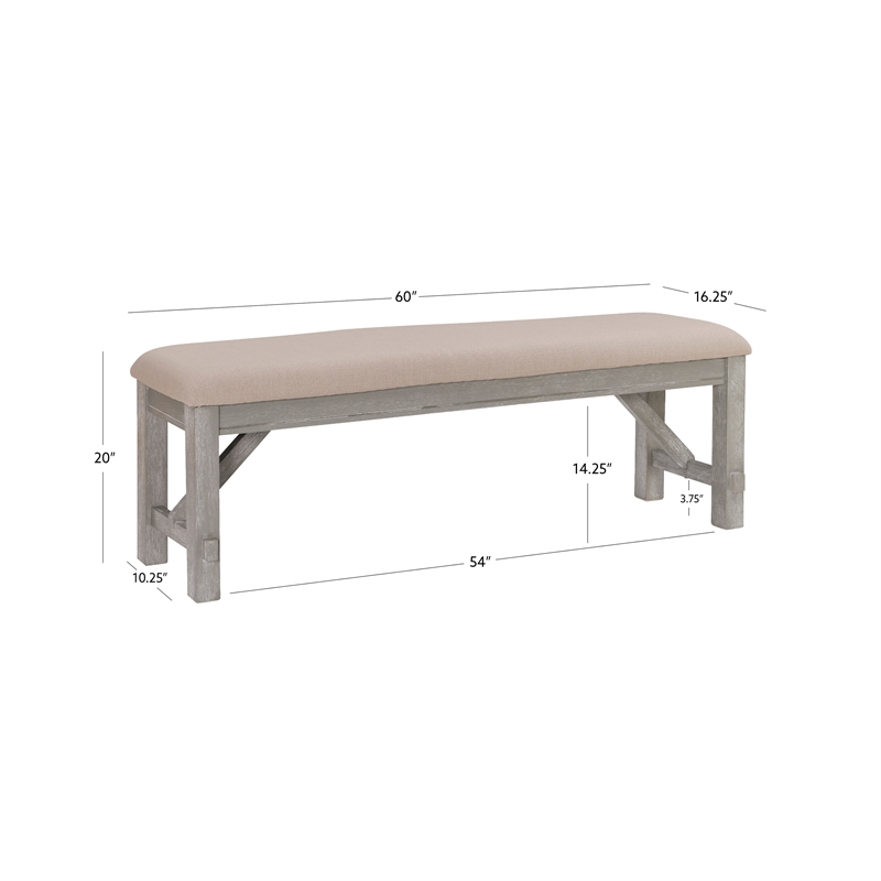 Linon Turino Sturdy Wood Bench Tan Upholstered Seat in Grey Oak Stain