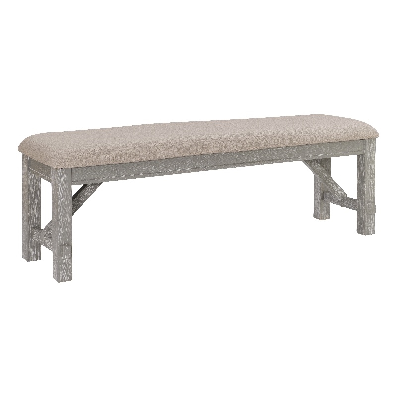 Linon Turino Sturdy Wood Bench Tan Upholstered Seat in Grey Oak Stain