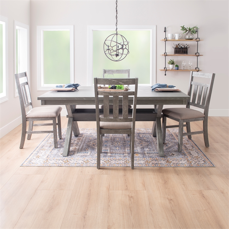 Linon Turino Sturdy 5 Piece Wood Dining Set Padded Seats in Weathered Gray Stain