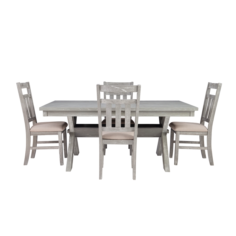Linon Turino Sturdy 5 Piece Wood Dining Set Padded Seats in Weathered Gray Stain