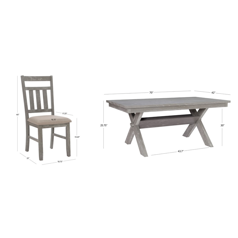 Linon Turino Sturdy 5 Piece Wood Dining Set Padded Seats in Weathered Gray Stain