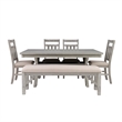 Linon Turino 6 Pce Wood Dining Set Padded Seats & Bench in Weathered Gray Stain