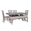 Linon Turino 6 Pce Wood Dining Set Padded Seats & Bench in Weathered Gray Stain