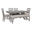Linon Turino 6 Pce Wood Dining Set Padded Seats & Bench in Weathered Gray Stain