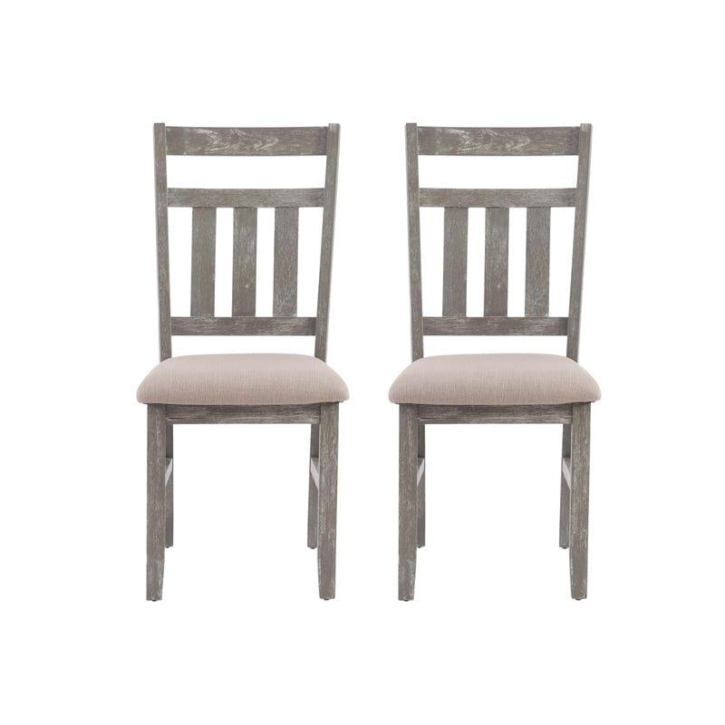 Linon Turino Set of 2 Slat Back Upholstered Dining Chairs in Weathered Gray Wood