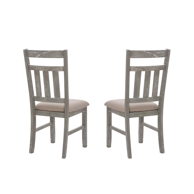 Linon Turino Set of 2 Slat Back Upholstered Dining Chairs in Weathered Gray Wood