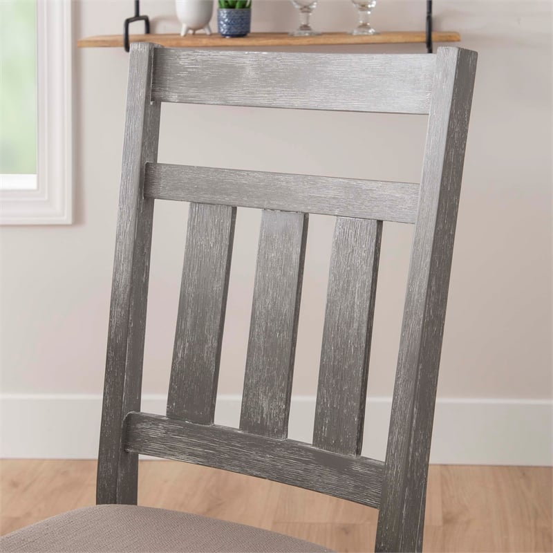 Linon Turino Set of 2 Slat Back Upholstered Dining Chairs in Weathered Gray Wood