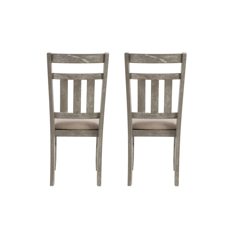 Linon Turino Set of 2 Slat Back Upholstered Dining Chairs in Weathered Gray Wood