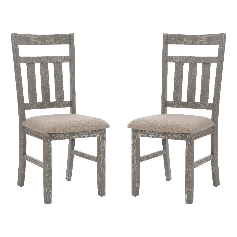 Linon Turino Set of 2 Slat Back Upholstered Dining Chairs in Weathered Gray Wood