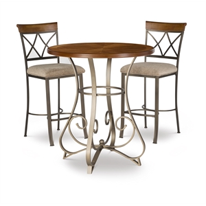 Linon Hamilton 3 Piece Wood & Steel Stationary Pub Set in Matte Pewter & Bronze