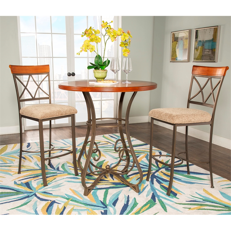 Linon Hamilton 3 Piece Wood & Steel Stationary Pub Set in Matte Pewter & Bronze