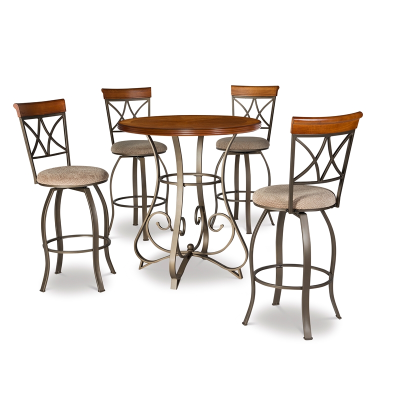 Linon Hamilton Five Piece Wood and Steel Swivel Pub Set in Matte Pewter & Bronze