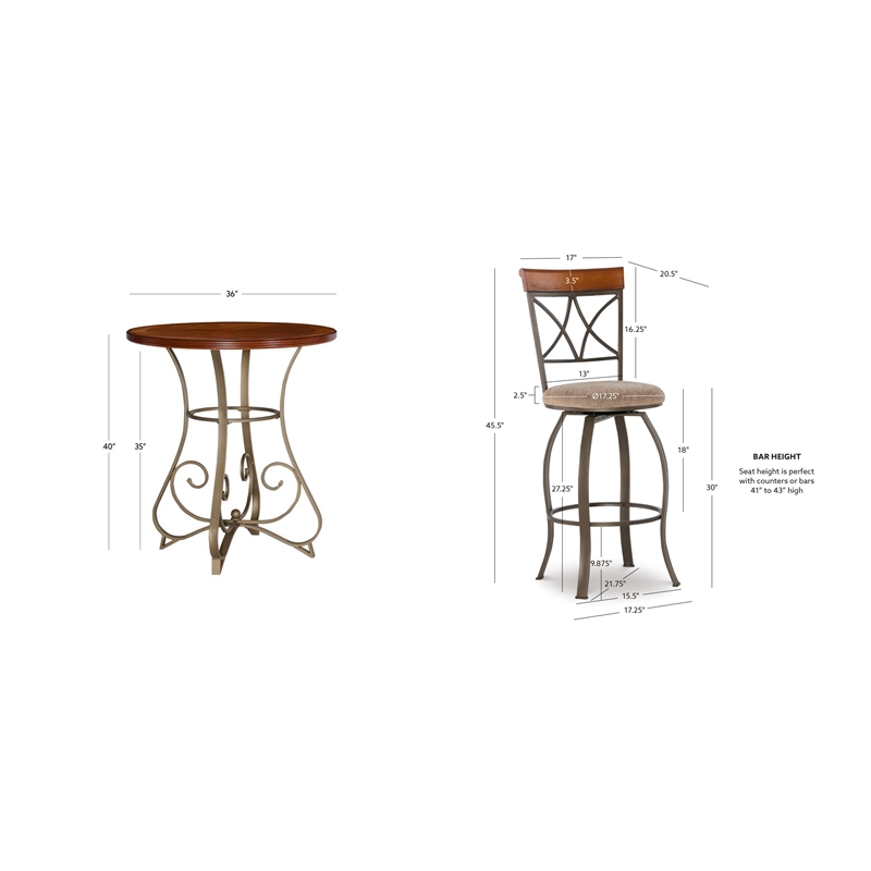 Linon Hamilton Five Piece Wood and Steel Swivel Pub Set in Matte Pewter & Bronze