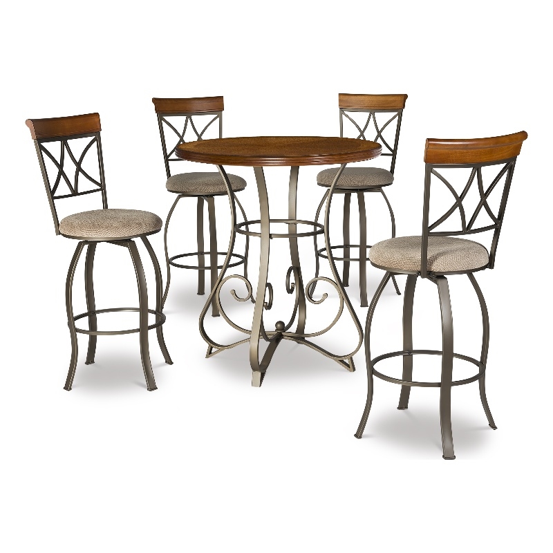 Linon Hamilton Five Piece Wood and Steel Swivel Pub Set in Matte Pewter & Bronze