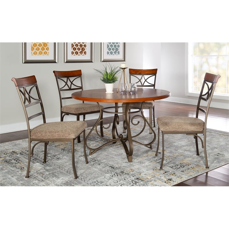 Linon Hamilton 5 Piece Cherry Wood and Steel Dining Set in Matte Pewter & Bronze