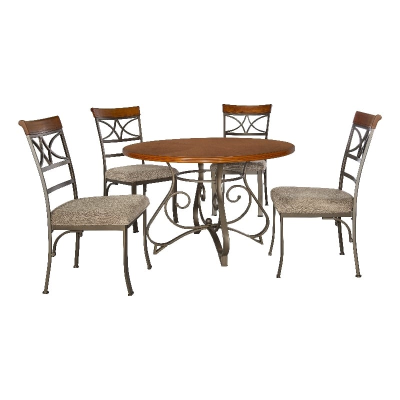 Linon Hamilton 5 Piece Cherry Wood and Steel Dining Set in Matte Pewter & Bronze