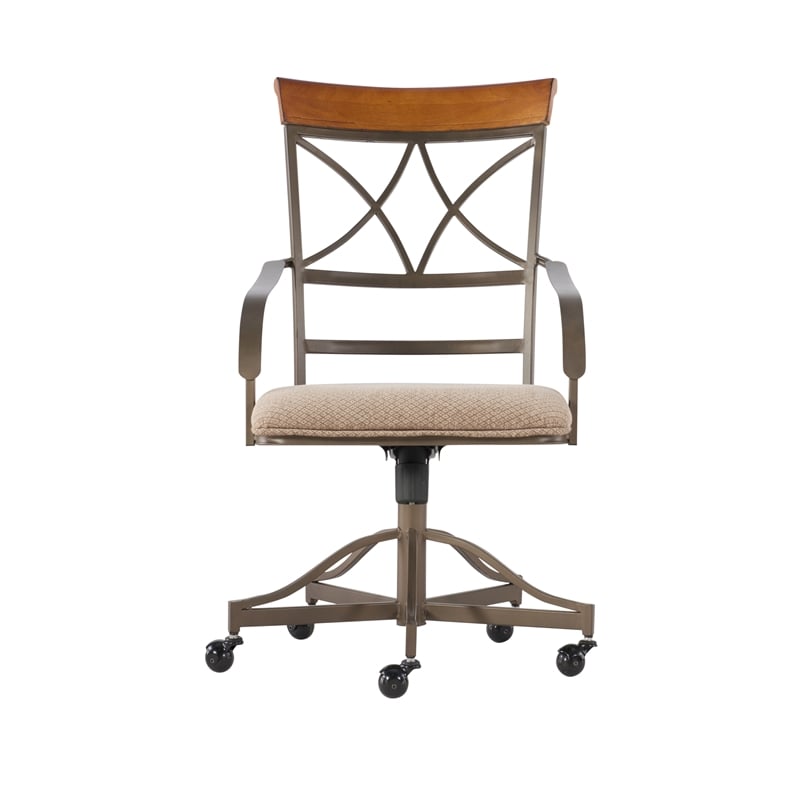 Linon Hamilton 5 Pce Wood/Steel Swivel Rolling Dining Set in Matte Pewter/Bronze