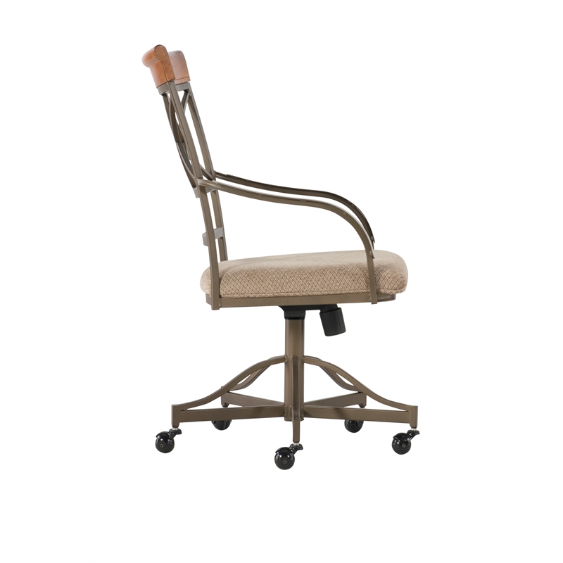 Linon Hamilton 5 Pce Wood/Steel Swivel Rolling Dining Set in Matte Pewter/Bronze