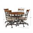 Linon Hamilton 5 Pce Wood/Steel Swivel Rolling Dining Set in Matte Pewter/Bronze