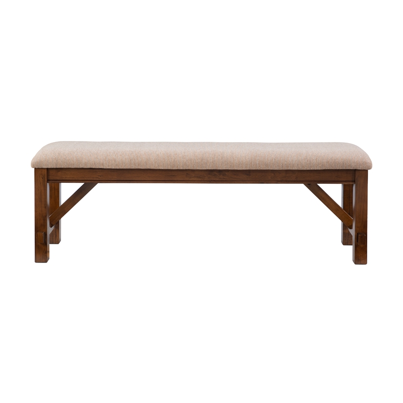Linon Kraven Dining Bench Upholstered Seat Wood Frame in Dark Hazelnut Stain