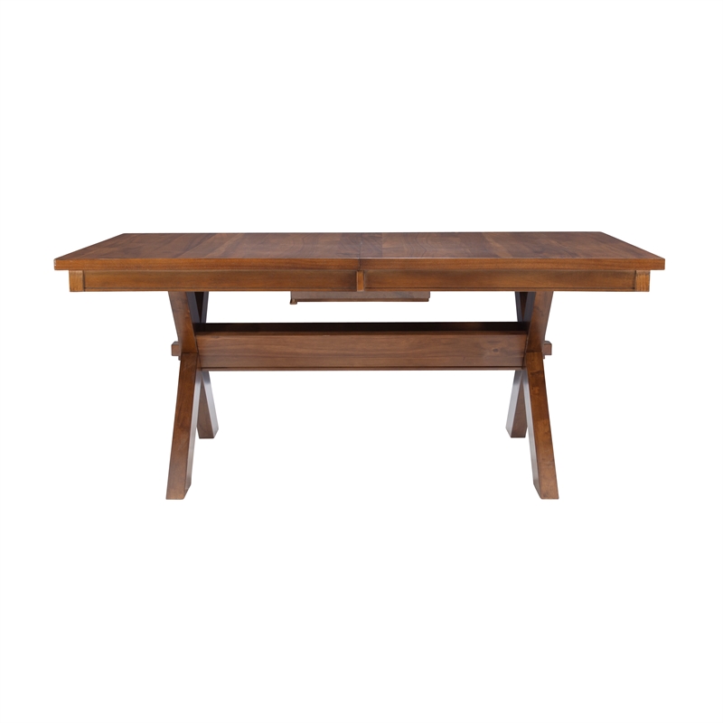 Linon Kraven Expandable Wood Dining Table X Design Legs in Dark Hazelnut Brown