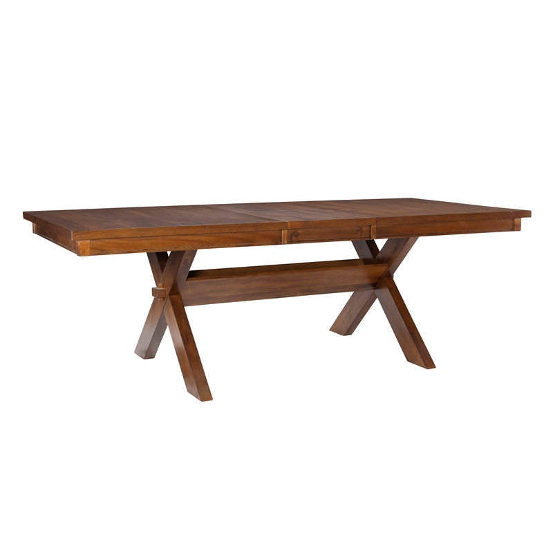 Linon Kraven Expandable Wood Dining Table X Design Legs in Dark Hazelnut Brown