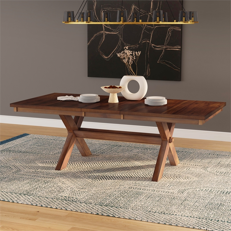 Linon Kraven Expandable Wood Dining Table X Design Legs in Dark Hazelnut Brown