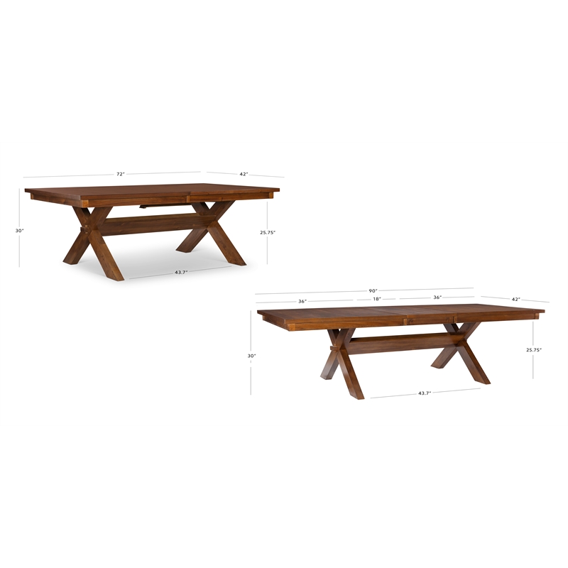 Linon Kraven Expandable Wood Dining Table X Design Legs in Dark Hazelnut Brown