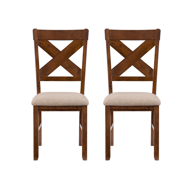 Linon Kraven Set of Two X-Back Dining Chairs in Dark Hazelnut Brown Wood