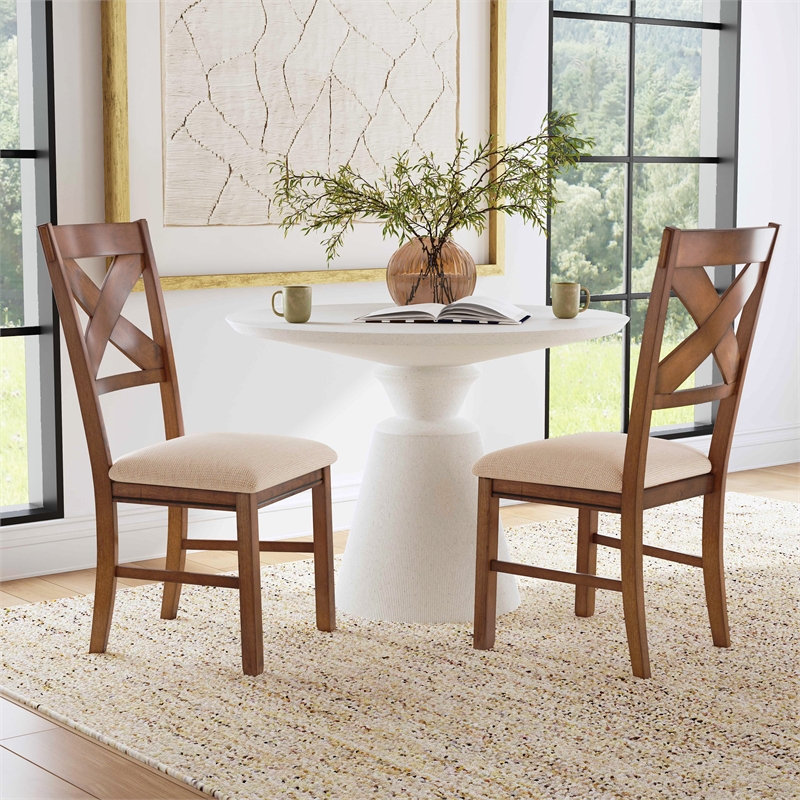 Linon Kraven Set of Two X-Back Dining Chairs in Dark Hazelnut Brown Wood
