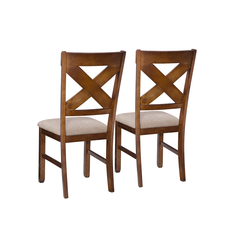 Linon Kraven Set of Two X-Back Dining Chairs in Dark Hazelnut Brown Wood