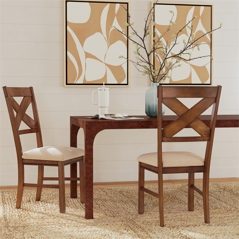 Linon Kraven Set of Two X-Back Dining Chairs in Dark Hazelnut Brown Wood