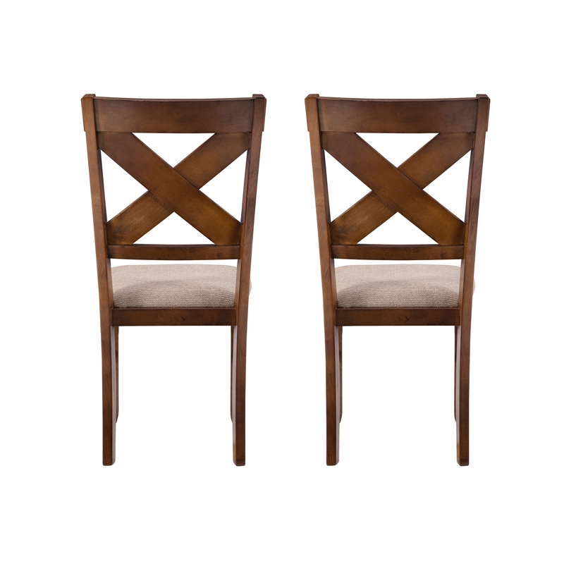 Linon Kraven Set of Two X-Back Dining Chairs in Dark Hazelnut Brown Wood