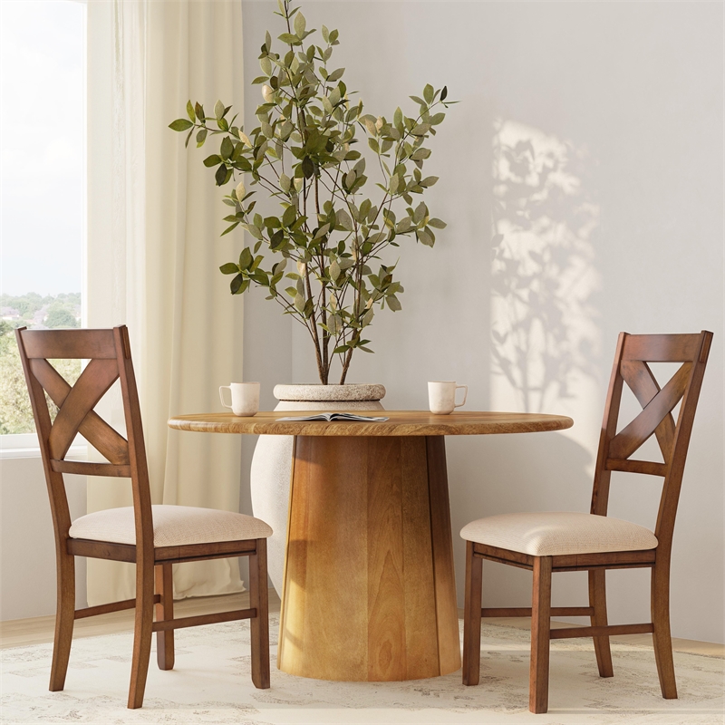 Linon Kraven Set of Two X-Back Dining Chairs in Dark Hazelnut Brown Wood