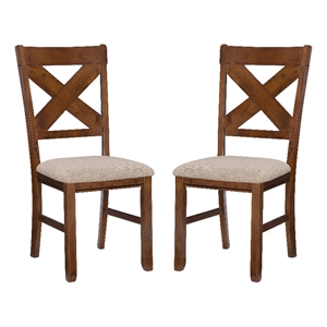 Linon Kraven Set of Two X-Back Dining Chairs in Dark Hazelnut Brown Wood