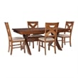 Linon Kraven 5 Piece Dining Set X-Back Padded Seats in Dark Hazelnut Brown Wood