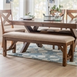 Linon Kraven 6 Pce Wood Dining Set X-Back Padded Seats Bench Dark Hazelnut Brown