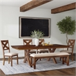 Linon Kraven 6 Pce Wood Dining Set X-Back Padded Seats Bench Dark Hazelnut Brown