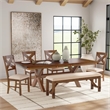 Linon Kraven 6 Pce Wood Dining Set X-Back Padded Seats Bench Dark Hazelnut Brown