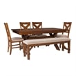 Linon Kraven 6 Pce Wood Dining Set X-Back Padded Seats Bench Dark Hazelnut Brown