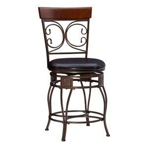Linon Bria 24&quot Big and Tall Metal Scroll Back Swivel Counter Stool in Bronze